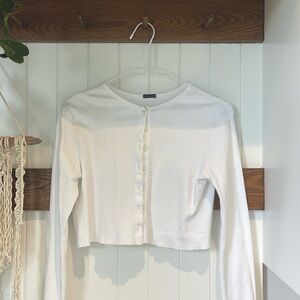 White Button-Up Cropped Cardigan